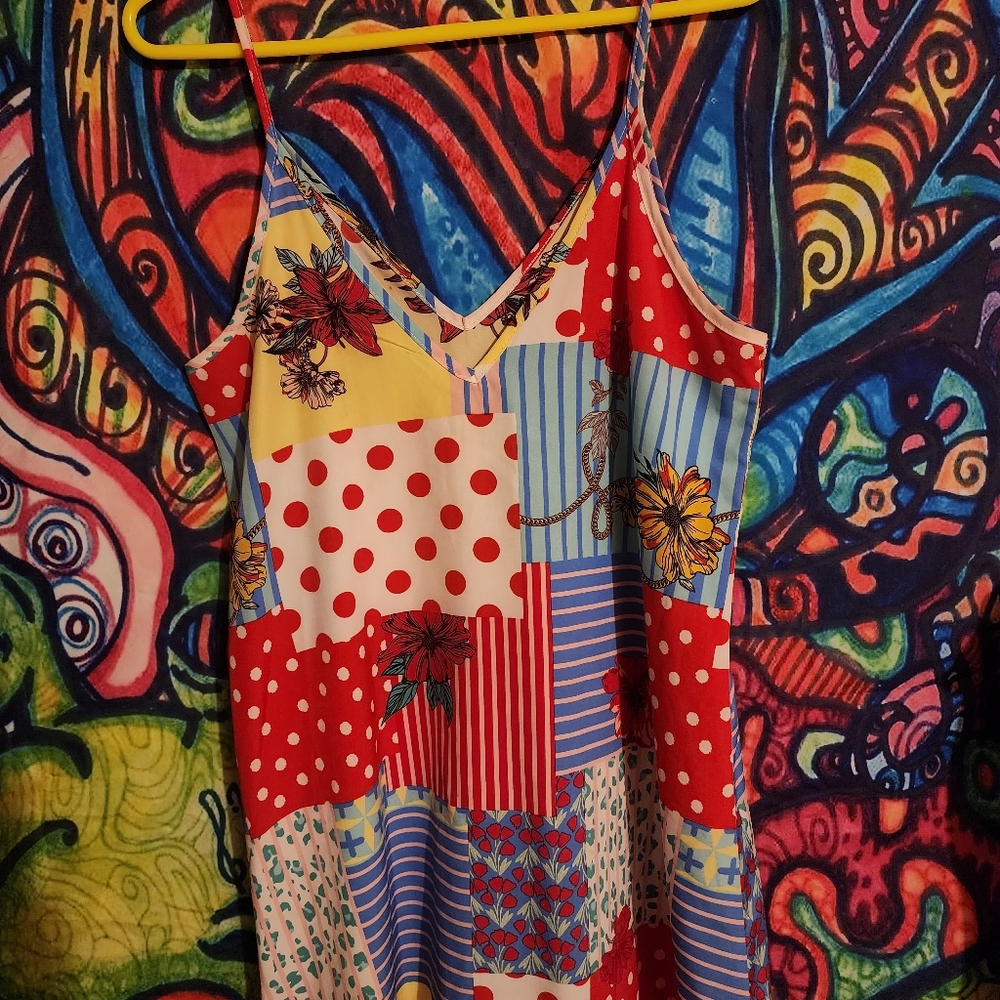 Colorful Patchwork Spaghetti Strap Dress - Picture 2 of 2